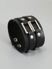 1 pièce Bracelet de poignet en PU pour hommes à boucle double style punk rock métal