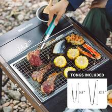 Camping Charcoal Grill For IGT Table, Folding Barbecue Grill With Tongs & Carry Bag, Portable BBQ Grill For Outdoor Car Camping Cooking Tailgating - Multicolor - View 7
