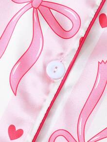 Conjunto de pijama de mujer de manga corta con estampado de rayas y lazo