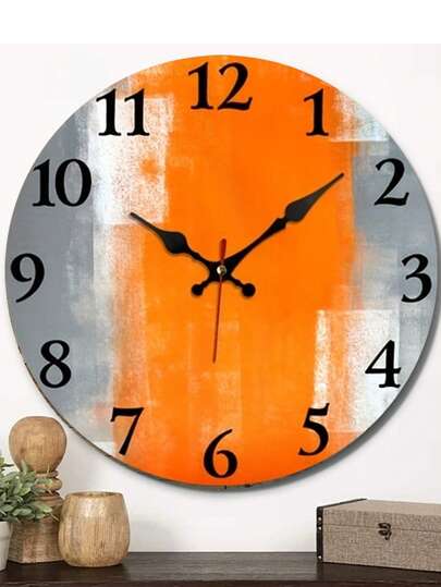 Pc 10" /12" Rustic Oranje Grijs Gradient Pattern Wooden Wand Clock, Silent Non Ticking, Ideal Living Room Bedroom Home view 3