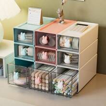 PP White Drawer Desktop Storage Box Simple Storage Box, Makeup Organiser,Drawer Organiser,Transparent Pen And Cosmetics Storage Box, Minimalist Multi -Compartment Desktop Accessories Storage Box, Stationery Plastic Monochrome Storage Box, Can Be Stacked For Student Dormitory