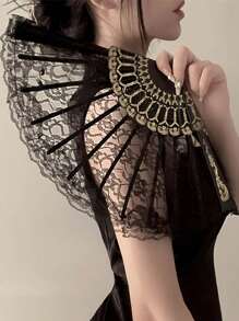 1pc Exquisite Gold Rose Lace Fan, Elegant And Beautiful Lace Material, Cool Fan Accompanies Your Daily Travel, Gatherings And Parties, Suitable For Photography And Dancing, A Must-Have Decorative Item For Fashionable Women's Charm! Vintage Black Lace Folding Fan JK Lolita Cheongsam Fan Antique Style Photo Props Lace Lace Women Folding Summer Wedding Gifts Dance High End Props Folding Fan Fan Hand Fanfolding Fan