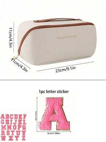 1pc 26 Letter Cosmetic Storage Bag, PU Leather Waterproof Cosmetic Bag, Large Capacity And Spacious Double-Layer Cosmetic Bag, Multi-Function Ladies' Travel Handbag, Cosmetics Sorting Bag - Multicolor - View 9