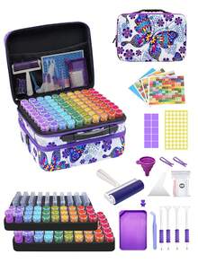 1 Set de equipo completo de pintura de diamante 5D y bolsa de almacenamiento, caja de almacenamiento de diamantes con diseño de mariposa, que incluye rodillo, caja de clasificación, juego de bolígrafos para puntos, pegatinas, etc. Hobby DIY, el mejor regalo para principiantes de manualidades - Multicolor - Ver 1