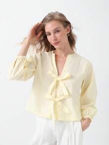 Women's New Spring And Summer Casual Cute Little V-Neck Shirt - Yellow - View 3