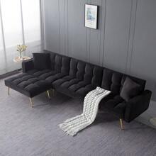 Nivtlpre Sofá cama seccional tapizado de terciopelo moderno y reversible, sofá en forma de L con otomano móvil para la sala de estar - Negro - Ver 8