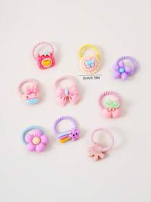 50pcs/Set Random Mix Color & Design Bow Elastic Hair Bands, Cute Flower Vegetable Fruit Strawberry Hair Accessories, Suitable For Girls Daily Use