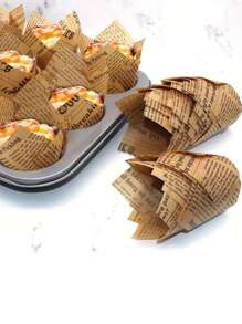 50pcs Brown/White Newspaper Style Greaseproof Paper Cupcake Liners For Muffin Cup