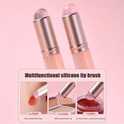 2pcs Mini Silicone Lip Brushes With Lid - Lipstick Brush, Concealer Brush, Lip Mask Applicator, Lip Gloss Brush - Convenient Travel Makeup Brushes,Giveaways