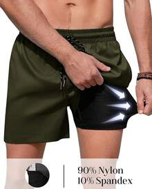 Mens Swim Trunks With Compression Lined Short Bathing Suits For Men 5 Inch Inseam Liner Men's Swimming Trunk - Army Green - View 3