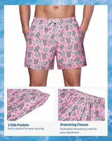 Bañador de hombre con forro de compresión, pantalón corto de baño de 5 pulgadas de entrepierna para hombres - Rosa divertido - Ver 4