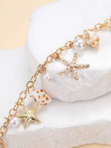 Cuiwrgrs 1pc Ocean Beach Holiday Shell Faux Pearl Waist Chain, Gentle Temperament Design, Suitable For Beach Holiday Women Summer Wear & Gifts - Gold - View 2