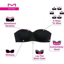 Women's Comfort Strapless, Stay-Put Wireless, Full-Coverage Convertible Bra - Black - View 5