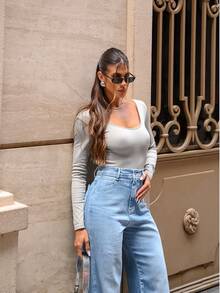 Manon Store Women's Wide Leg Jeans High Waist Light Wash Simple Casual Elegant Denim Zipper Button Pocket Daily Travel Evening Holiday - 霧霾藍 - 查看 6