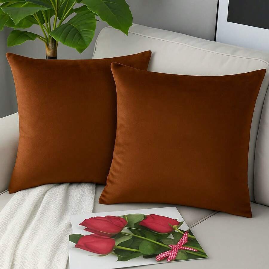 Kit Of 4 Cushion Covers 45x45 Suede Smooth Velvet Premium With Invisible Zipper Decorative - Mocha Brown - View 1