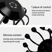 Intelligent Electric Octopus Head Massager Soul Extraction,Scalp Massage And Relaxation Tool,Eight Claw Massager USB Charging Electric Head Massager - Black - View 6