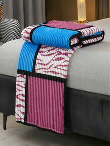 1 pieza Manta de felpa a cuadros y rayas, manta suave y cálida para cama, sofá, siesta en la oficina, aire acondicionado - Azul - Ver 7