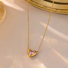 1pc Minimalist Fashion Versatile Stainless Steel Heart Pendant Necklace, 18K Gold Plated Won't Fade, Unique Choker