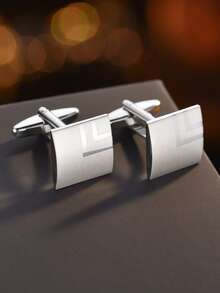 1 Pair Silver Square Cufflinks, Suitable For Wedding, Business, And Daily Wear - Silver - View 2