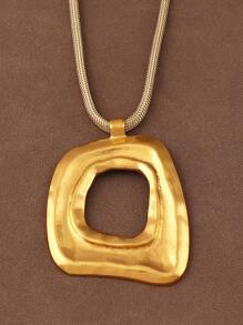1 Piece Fashion Silver Gold Color Asymmetrical Hollow Open Square Shape Pendant Rope Necklace For Women's Daily Wear 18"+2" Extend Chain