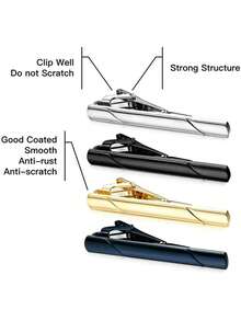 1 pieza Pinza de corbata texturizada lisa de color plata/oro/cobre, pinza de corbata plana de negocios formales de alta gama - Multicolor - Ver 5