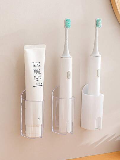 1pc Electric Toothbrush Holder, No Drilling Wall Mounted Toothbrush Holder, Bathroom Toothbrush Storage Base, Toothbrush Storage Rack Bathroom Hooks. Bathroom Storage.