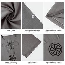 hoteel Men's Vintage Pirate Medieval Shirts Lace Up Stand Collar Long Sleeve Viking Costume Tops Vintage Gothic Clothing - 深灰色 - 查看 4