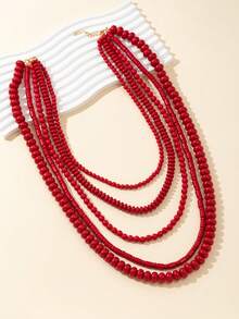 1 Stück Vintage Oversized wasserfallartige rote Acryl handgefertigte Perlenkette, lässige Layering-Pullover-Kette für Frauen