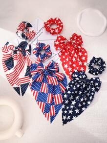 8 pièces Accessoires de cheveux pour la Fête de l'Indépendance - Pinces à cheveux et chouchous dans les couleurs rouge, blanc et bleu avec motif d'étoile. Pinces à cheveux et chouchous pour femmes, élastiques, accessoires de cheveux.