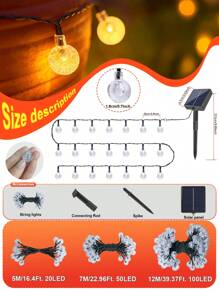 1 pieza Luces solares de bola de cristal con 8 modos, 100/50/20 LED, luces de hadas para exteriores para jardín, patio, camping, fiesta de cumpleaños, vuelta al colegio, boda, Halloween, celebraciones festivas