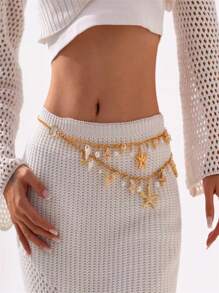 1 Stück/2 Stücke exquisite geometrische Muschel, Seestern, Perlen-Quaste Taillenkette, leichter luxuriöser Mode-Taillenträger, passend für Party, Hochzeit, Date, Jahrestag