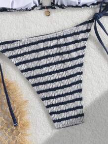 Braga de bikini con cordones y rayas de verano para dama, trajes de baño de gran en Europa y América
