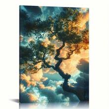 2d Flat,1pc Canvas Art Print,Mysterious Luminous Tree Canvas Art, Surreal Landscape Painting,Wood Framed Painting (1) Thickness 2. 5 Cm/ 1 Inch-Home Decoration For All Occasions,Ideal New Year, Valentine's Day,Thanksgiving,Easter,Christmas Gift,Room Decoration Aesthetic,Wall Decoration Art,Perfect Gift,Autumn And Winter Wall Decoration,Living Room Decoration, Bedroom Decoration, Kitchen Decoration, Entry Decoration, Bathroom Decoration, Direct Wall Painting, High Quality Wall Painting Poster,Modern Home Decoration Stretched And Framed Ready To Hang - Black - View 2