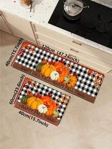1pc Silicone Mud Kitchen Mat, Black & White Plaid With Multicolored Pumpkin & Autumn Leaf Pattern, American Countryside Style, Shock-Absorbing Anti-Fatigue Kitchen Mat, Approx 3mm Thick, Water-Absorbing, Simple Silicone Rubber Mat For Kitchen, Bathroom, Entryway, Laundry Room, Etc. - Multicolor - View 6