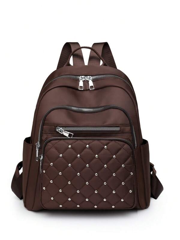 Rivet Decor Fashion Backpack, Outdoor Lightweight Casual Bookbag, Multi-Pocket