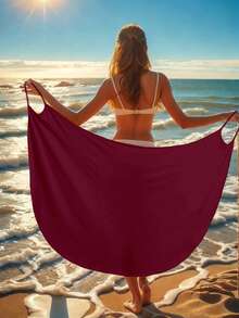 女士沙滩裹身裙夏季性感度假吊带裙 - 酒紅色 - 查看 1