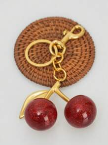 1pc Burgundy Cherry Bag Charms Wallet Charms Keychain -, Cherry Charms Car Cherry Accessories Keychain Women Christmas Gift Valentine's Day Bag Gift