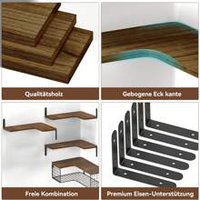 Wandregal, Eckregale, mit 4 Ebenen, L-förmiges Eckregal, Schweberegal, Bücherregal, Hängeregal, Holzregal, für Badezimmer, Küche, Schlafzimmer, Heimdekoration, Waschküche, Wohnzimmer, Dunkelbraun