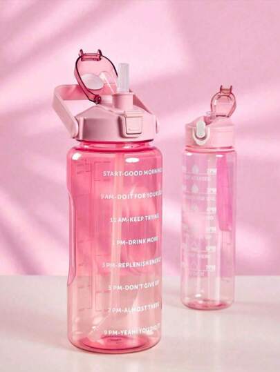 1PC 2-Liter/67.63oz Large Capacity Straw Sports Water Cup, Transparent Water Bottle With Scale And Handle - Outdoor Sports Water Bottle For Fitness, Outdoor Sports, And Running - Portable Plastic Cup For Men, Women, And Students