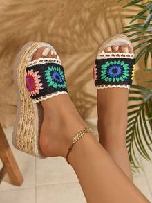 Dép đế xuồng phong cách Bohemian dành cho nữ, dép đi biển thời trang ngày lễ. Phù hợp với trang phục hàng ngày của phụ nữ, tiệc tùng, đám cưới và nhiều lễ hội khác nhau - màu đen - Xem 3
