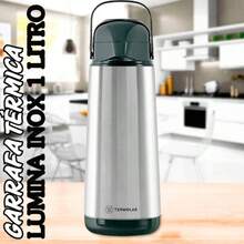 GARRAFA TÉRMICA BOMBA DE PRESSÃO, CHÁ, CAFÉ, CHIMARRÃO, TERMOLAR LÚMINA INOX 1 LITRO PRATA INOX 12H QUENTE E 24H FRIO. - Inox Prata - Visão 11