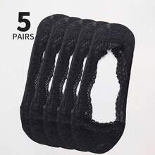 5 Pairs Of Fashionable Deep Boat Socks Water Drop Flower Lace Non-Slip Invisible Socks Anti-Falling Heel Lightweight Socks Invisible Heel Boat Socks Flower Sole Printing Korean Ins - Multicolor - View 13