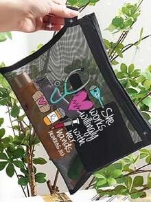 Mesh Nylon Nurse Themed Cosmetic Bag,Casual Style, Stethoscope, Heart, Syringe, Thermometer Graphic Print, "She Works Willingly With Her Hands,Cute Makeup Bag,The Best Gift For Medical Staff, Gift For Women,Portable Multipurpose Cosmetic Bag, Women's Makeup Bag Travel Toilet Organizer, Back To School Doctor Nurse Gift,Makeup Bag Skincare Bag Toiletry Bag,Travel Essentials Dorm Essentials - Multicolor - View 2