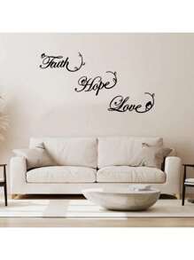 3 Peças/Conjunto Decoração de Parede de Aço Fé Amor Esperança, Decoração Doméstica Moderna, Placas de Parede de Metal, Citação Positiva para Pendurar na Parede