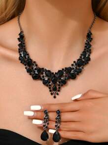 3pcs Women's Jewelry Set, Necklace And Earrings, Luxury Crystal Decor For Formal Gown