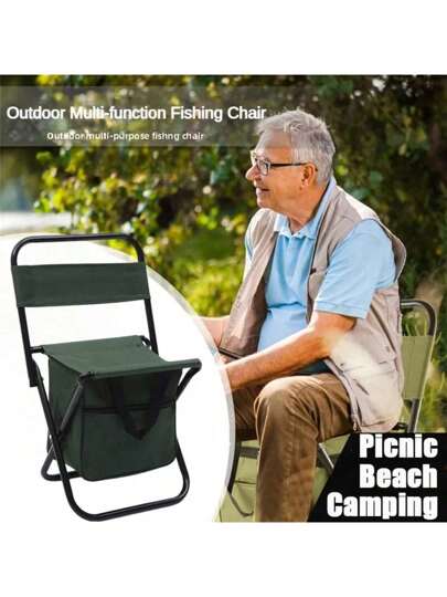 1pc Outdoor Camping Folding Chair With Storage Bag And Backrest, Beach Chair, Fishing Chair, Portable Foldable Stool, Essential Outdoor Gear For Camping, Fishing, Outdoor Gatherings