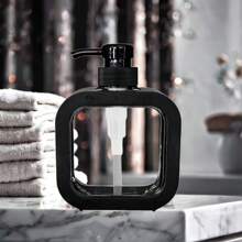 Transparent Dish Soap Dispenser, Bathroom Liquid Soap Dispenser - With Anti-Rust Pump, Suitable For Kitchen Sink, Bathroom, Black/Decorative Frame Transparent Square Soap Dispenser Refillable (Dishcloth, Cleaning Brush Random Delivery)