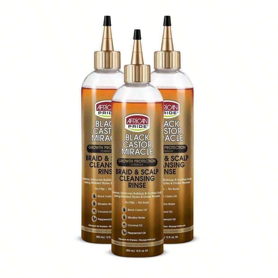African Pride Black Castor Miracle Braid &Amp; Scalp Cleansing Rinse - Removes Hair Build Up &Amp; Soothes Scalp, No Frizz, Contains Black Castor Oil, Micellar Water, Coconut Oil, Peppermint Oil, 12 Oz - 12 Fl Oz (Pack Of 3) - View 1