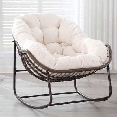 CuisinSmart Outdoor Rocking Egg Chair Indoor Rattan Wicker Lounge With Soft Cushion For Bedroom, Living Room, Porch, Garden