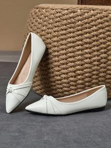 WHDXY 1 双女士平底鞋纯色结带一脚蹬尖头工作/办公室通勤鞋，四季舒适 - 白色 - 查看 3